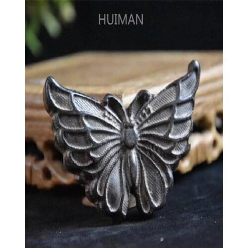 China Hongshan Culture Archaize Black Iron Meteorite Butterfly Statue Handicraft Home Decoration