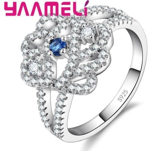 Different Beautiful Flower Shape Cubic Zirconia Finger Rings Lose Money Promotion 925 Sterling Silver Women Jewelry Gift