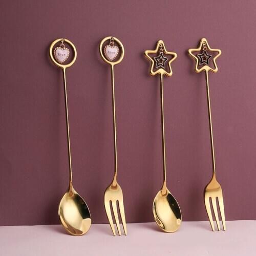 Coffee Spoon Fork Gold Tableware Tea Dessert Mixing Spoon Gift Christmas Decoration Party Table Ornament ice cream Fork Star New