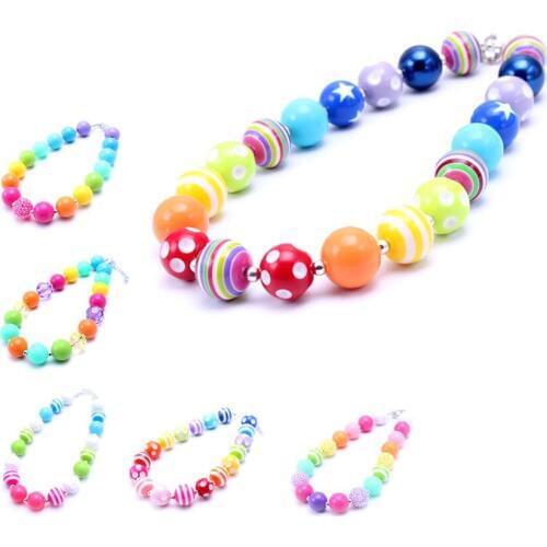 MSH.SUN Rainbow Style Chunky Beads Necklace Fashion Girls Chunky Bubblegum Necklace For Child Toddler Jewelry Accessories 2Pcs