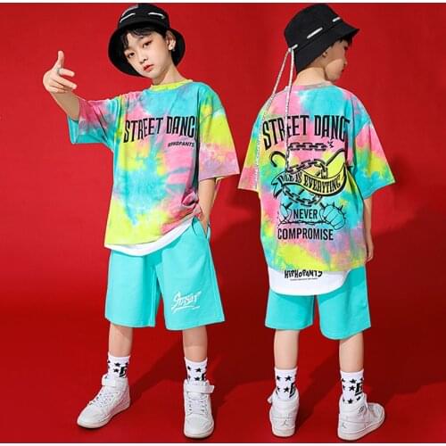 Fashion Hip Hop Dance Costume Boys Tops Shorts Short Sleeved Hiphop Suit Girls Modern Dancing Clothes Street Rave Wear BL6564