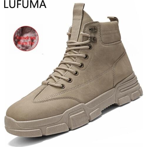 2020 New Men Boots Leather Waterproof Lace Up Military Boots Men Winter Ankle Lightweight Shoes for Men Winter Casual Non Slip