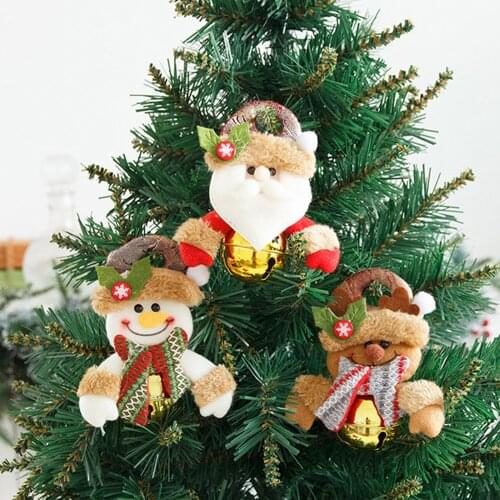 Newest Arrival Christmas Jingle Bell Ornaments Santa Snowman Reindeer Plush Doll Hanging Pendants for Home Décor