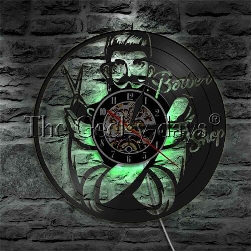 Barber Shop Hairdresser LED Lighting Vinyl Record Wall Clock Beauty Salon Modern Wall Lamp For Barber Shop Wall Decor