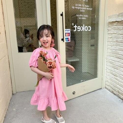 Mennoea Baby Girls Dresses Summer Casual Kids Toddler Solid Princess Vestidos Children Sweet Korean Style Costume for 3-7Years