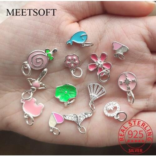 MEETSOFT Trendy 925 Sterling Silver Colorful Zircon Animals Flower Charms of DIY Handmade Making Finding Jewelry Accessory