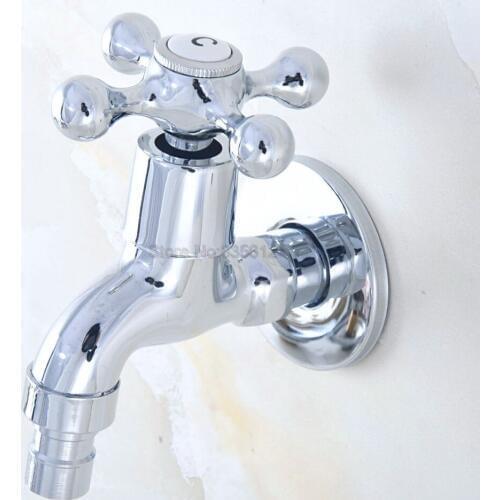 Polished Chrome Brass Wall Mount Cross Handles Washing Machine Taps Faucets tav154