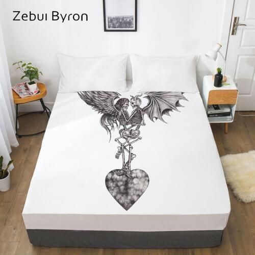 3D HD Print Fitted Sheet,Bed Sheet With Elastic Twin/Full/Queen/King/Custom,Angel and devil Skull Mattress Cover 150/180/160x200