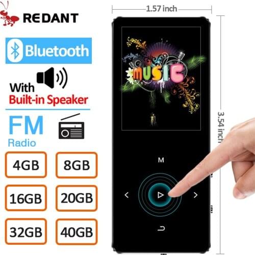 REDANT MP3 Player Bluetooth hifi lossless mini music player with fm radio speaker headphones, sport MP 3 portable metal walkman