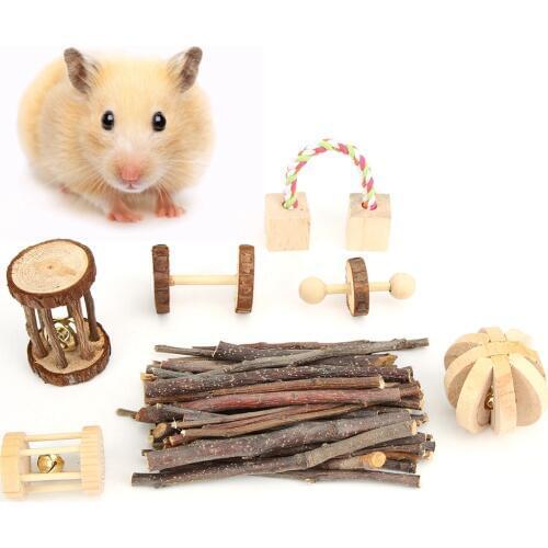 Seven-piece Wooden Small Pet Chewing Playing Biting Toy Set Suitable for small pet such as hamster chinchilla rabbit etc