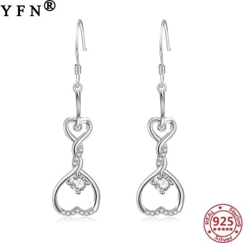 YFN 925 Sterling Silver Heart Drop Earring Bone Crystal Zircon Earring For Trendy Jewelry Gift Womens Earring Mothers Day Gift