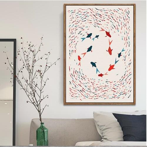 Nordic Abstract Wall Paintings Modern Decor Canvas Poster for Home Room Golden Fish Frrameless Picture for Interior