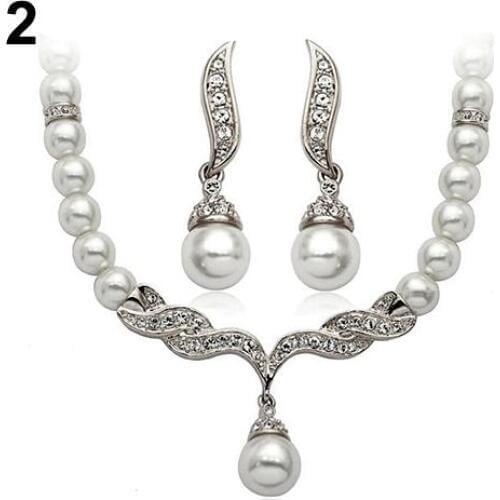 Bridal Wedding Angel Wings Faux Pearls Necklace Studs Earrings Jewelry Set hot