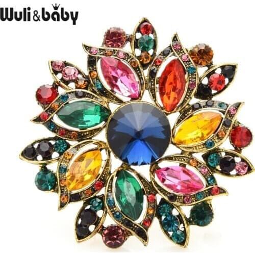 Wuli&baby Luxury Crystal Sun Flower Brooches For Women 2020 New Weddings Office Party Brooch Pins Gifts