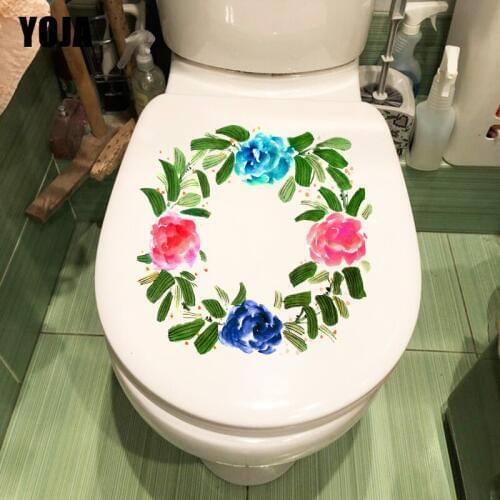 YOJA 22.4*22.1CM Hydrangea Wreath Flower Home Wall Decor WC Toilet Seat Stickers T1-0699