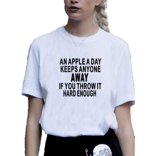 An Apple A Day Keeps Anyone Funny T Shirts for Women Printed Short Sleeve Cotton Tshirt Women Black White Tee Shirt Femme Top