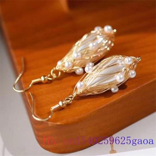 White Baroque Pearl Earrings Women Charm Amulet Gifts Gemstone Jewelry Fashion 925 Silver Chalcedony Natural