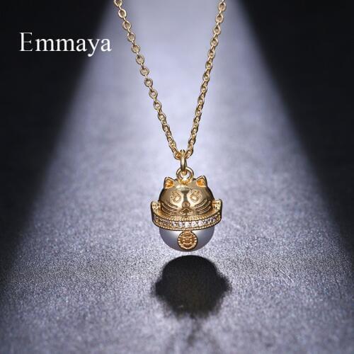 Emmaya New Arrival Cute Cat Of Gathering Fortune For Women Vivid Shape Pendant Dainty Necklace Birthday Gift Wholesale Jewelry