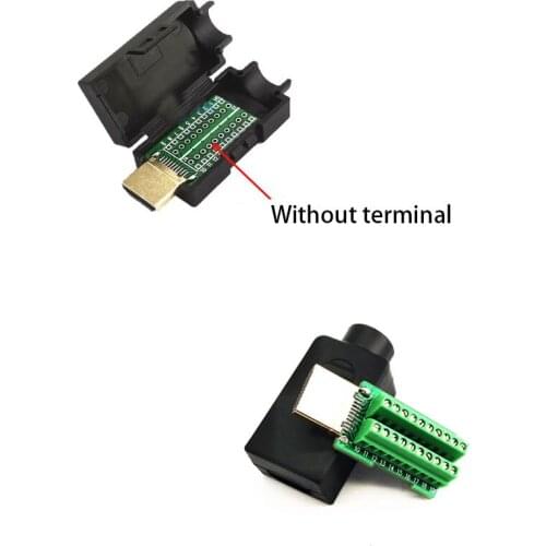 1PCS HDMI 19PIN male plug connector to terminal adapter with black shell wire cable free solder 19 pin