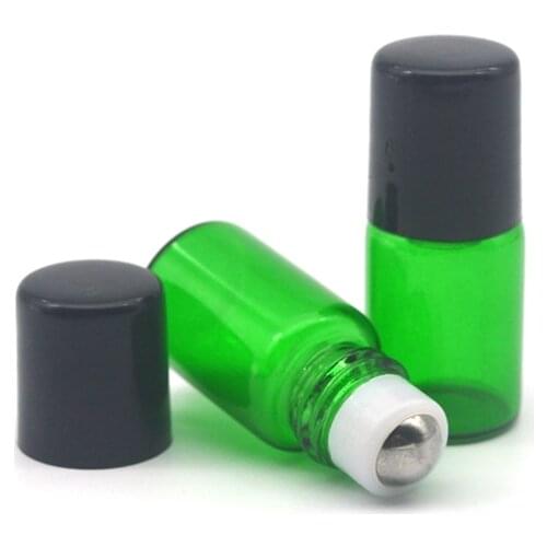 100pcs Refillable 2cc Green Glass Roller Bottle with Stainless Steel Roll 2ml Essential Oil Perfume Sample Roll-on Vial