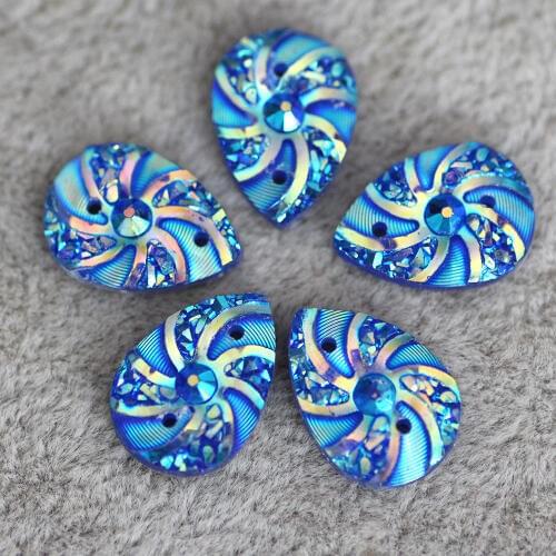 10x14mm 50pcs Sew On Rhinestones Blue ab carving Face Flatback Crystal Strass DIY Garments Scarf Dress Clothing Rhinestone