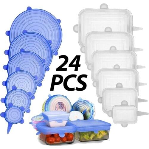 12/24pcs Silicone Stretch Lids Universal Lid Silicone Bowl Pot Lid Silicone Cover Pan Cooking Food Fresh Cover Microwave Cover