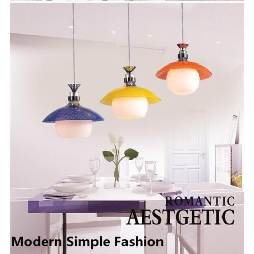 220v Modern simple fashion color glass Bar Counter Restaurant drop(pendant ) light led warm white / white Living room lamp