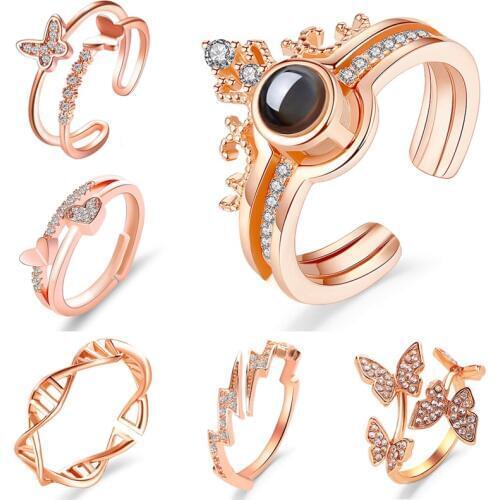 3 pcs off 8% Initial Heart Butterfly Ring Wedding Rose Gold Engagement Rings For Women Cubic Zirconia Jewellery Adjustable