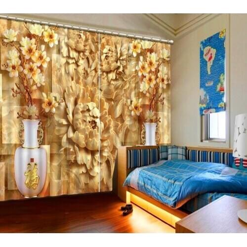 3D Curtains High Quality Embossed vase For Living Room Bedroom Window 3D Curtain Custom any size Photo Print Curtains