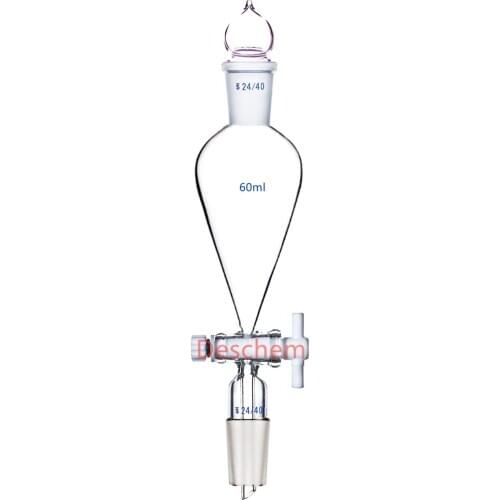 60ml,24/40,Lab Pyriform Separatory Funnel,PTFE Stopcock,Ground Joints