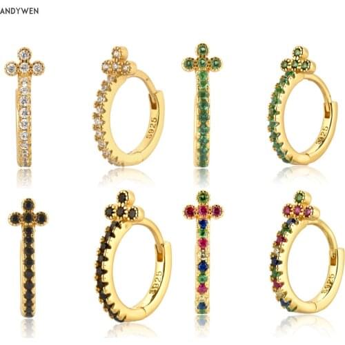 ANDYWEN 925 Sterling Silver Gold Colorful Zircon Pave Huggies 9mm Hoops Middle Piercing Luxury Women Luxury Crystal Jewelry