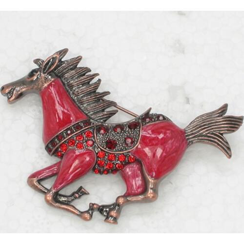 Antique copper Red Rhinestone Horse Pin brooches C913 C3