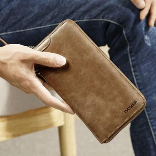 Brand Soft Genuine Leather Mens Wallets Card Holder Long Purse Casual Cow Leather Male Clutch bag Wallet Cell Phone Wallet 2020