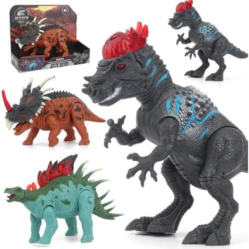 Children Electric Dinosaur Toy With LED Light Sounding Music Automatic Steering Jurassic Animal Triceratops Tyrannosaurus Toy