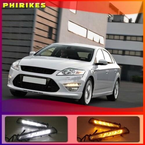 DRL Driving Daytime Running Light fog lamp 12V Relay Daylight Yellow turn signal 2Pcs for Ford Mondeo 2011 2012 2013