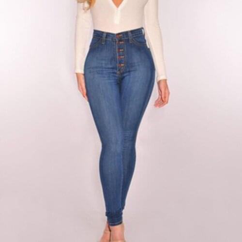 Stretch Jeans Spring New Button Womens High Waist Pencil Pants Fashion Sexy Tight Pockets Temperament Commuter Retro Jeans Met
