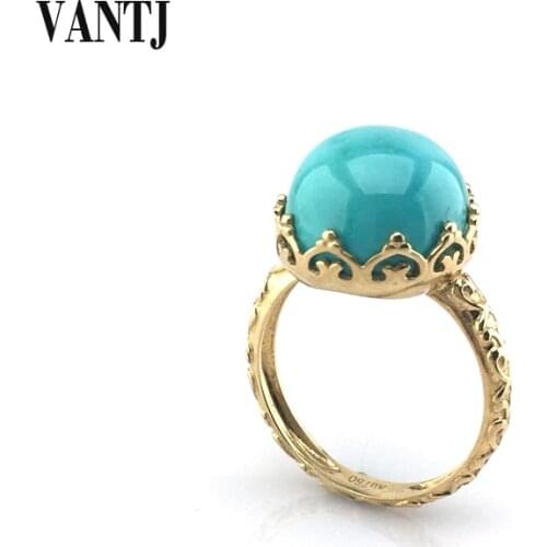 VANTJ Elegant Natural Turquoise 14k Gold Rings Real Au580 Tasteful Fashion Fine Jewelry Women Girl Miss Gift New Hot Sale