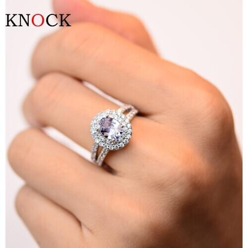 KNOCK Luxury Female White Bridal Wedding Ring Set Fashion 925 circular Jewelry Promise CZ Stone Engagement Rings For Wome