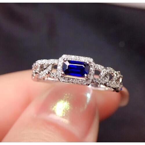 Y418 Blue Sapphire Ring 0.45ct Real Pure 18 K Natural Blue Sapphire Gemstone Diamonds Stone Female Ring