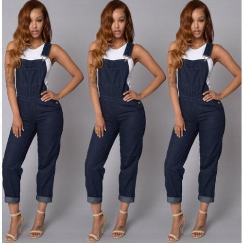 Women Fashion Denim Jumpsuit Romper Long Trousers Overalls Straps Jumpsuit Autumn Feme Casual Loose Trousers