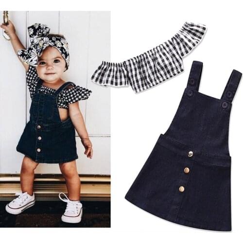 Girls Clothing Sets Summer Girls denim suspender skirt suit Vest 2pcs Sets Fashion Baby Girls Clothes Suit Casual Outfits