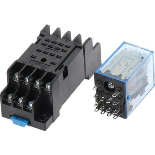 1set MY4NJ 14PIN 4DPDT Electronic Micro Mini Electromagnetic Relay 5A Coil With PYF14A Socket Base DC12V DC24V AC110V 220V 380V