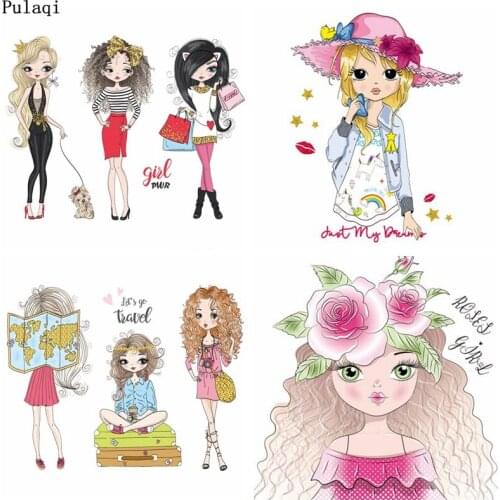 Pulaqi DIY Fashion Girl Ironing Stickers Heat Transfers Vinyl Thermal Iron on Transfer for Clothes Firm Friendship Kids Applique