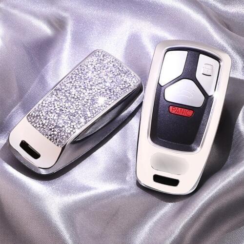 Fashion Luxury Diamond Crystal Shining Car Key Case Cover For AUDI A4 B9 Q5 Q7 TT TTS 8S 2016 2017 Auto Key Shell Keychains