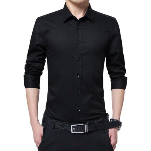 New Fashion Mens Long Sleeve Casual Shirt Slim Solid Color Business Dress Shirt Spring Autumn Mens Shirt