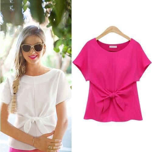 New 2018 Fashion Summer Slim Women Chiffon Shirt Fashion Short Sleeve Casual Shirt Pink White Blue Color Office Women Shirt 1277