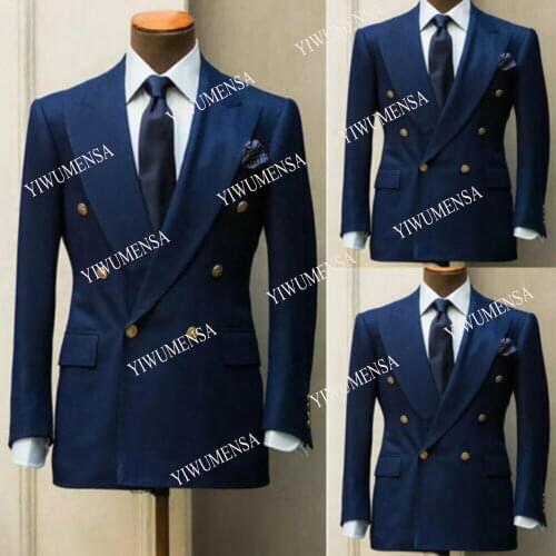 YIWUMENSA Spring/Autumn Navy Blue Men Tailor-Made Suit Jackets Slim Fit Wedding Blazer Masculino Double Breasted Prom Tuxedos