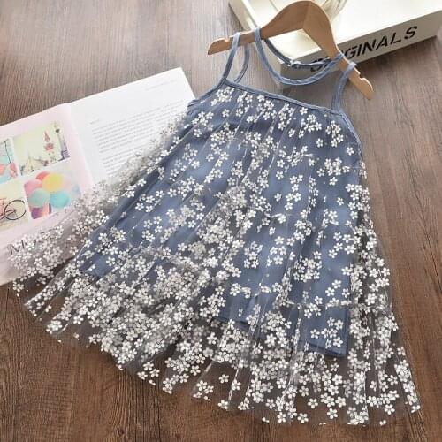 Girls Casual Summer Dress 2021 New Trend Kids Flowers Clothes Mesh Princess Cute Vestidos Sleeveless Children Clothing For 3-7Y