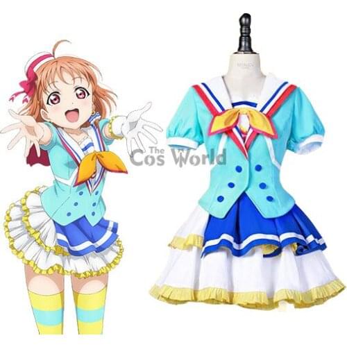 LoveLive!Sunshine!! Aqours Jumping Heart Takami Chika Sailor Suit Uniform Dress Outfit Anime Cosplay Costumes