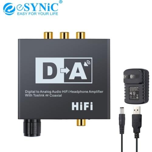 ESYNiC 192K DAC Digital to Analog Aduio Converter Built-in HiFi Amplifier Chip Coaxial Toslink to Analog L/R Audio Adapter